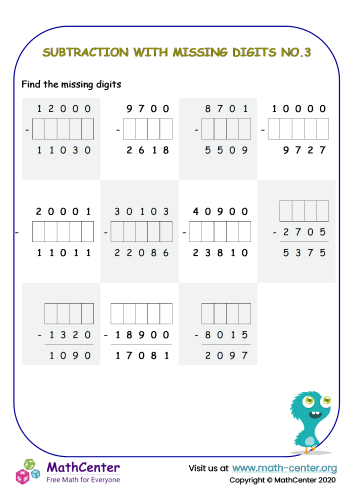 Subtraction with missing digits No.3