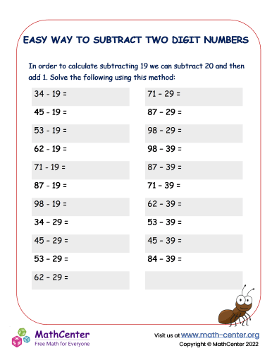 Easy way to subtract two digit numbers