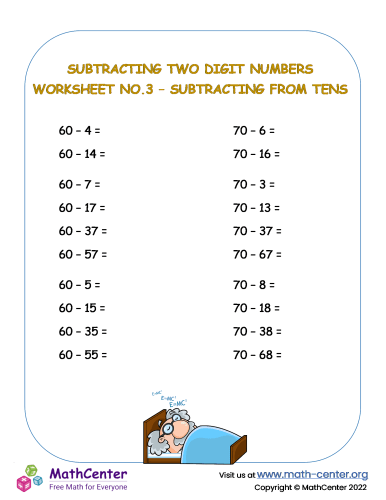 Subtracting Two-Digit Numbers No.3 (Subtracting From Tens)