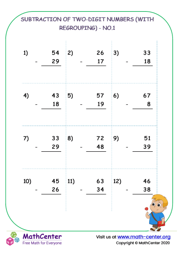 Subtraction of two-digit numbers (with regrouping) - no.1