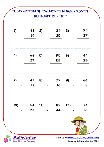 Subtraction of two-digit numbers (with regrouping) - no.2