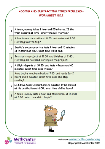 Adding And Subtracting Times Problems - Worksheet No.2