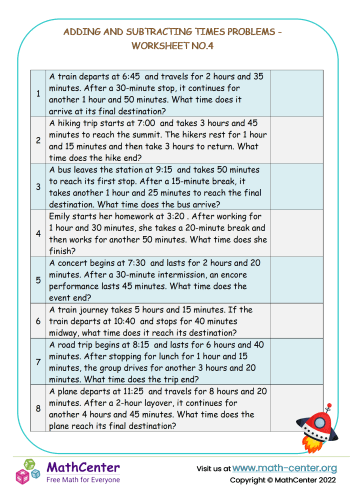 Adding And Subtracting Times Problems - Worksheet No.4 (Challenges)