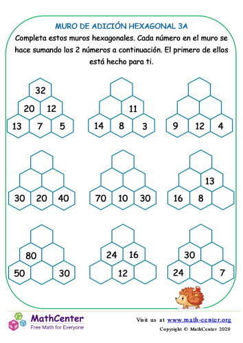 Muro de sumas hexagonal - Hoja 3 A