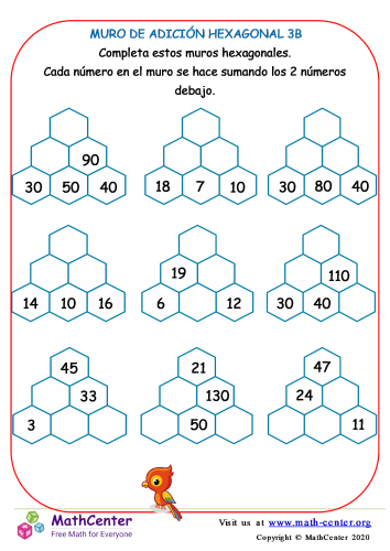 Muro de sumas hexagonal - Hoja 3 B