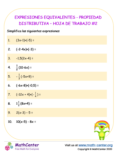 Expresiones equivalentes - Propiedad distributiva – Hoja de trabajo #2