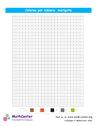 Cuadrícula para Colorear por números - Mariquita
