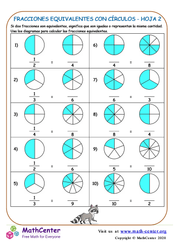 Fracciones Equivalentes Con Círculos Hoja 2