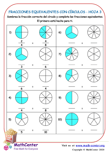 Fracciones Equivalentes Con Círculos Hoja 3