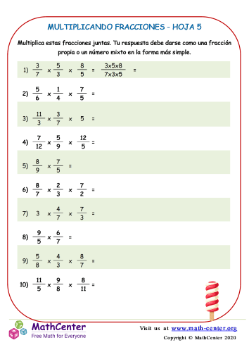 Multiplicando Fracciones Hoja 5