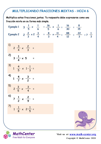 Multiplicando Fracciones Mixtas Hoja 6