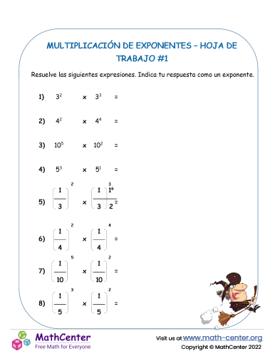 Multiplicación de exponentes – Hoja de trabajo #1