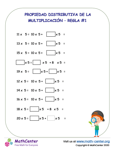 Regla de la propiedad distributiva en la multiplicación #1