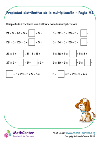Regla de la propiedad distributiva en la multiplicación #2