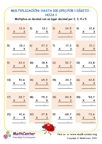 Multiplicación: Hasta 100 (1Pd) Por 1 Dígito Hoja 1