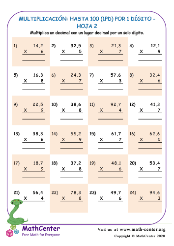 Multiplicación: Hasta 100 (1Pd) Por 1 Dígito Hoja 2