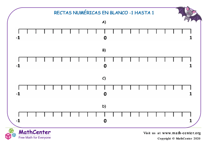 Recta numérica: Del -1 hasta 1 número horizontal 5