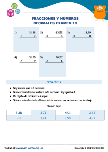 Fracciones Y Números Decimales Examen 10