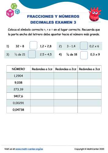 Fracciones Y Números Decimales Examen 3