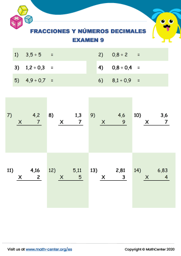 Fracciones Y Números Decimales Examen 9