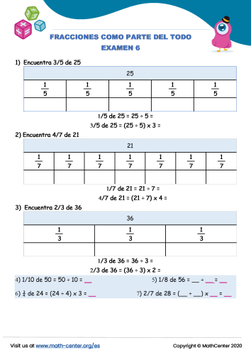 Fracciones Como Parte Del Todo Examen 6