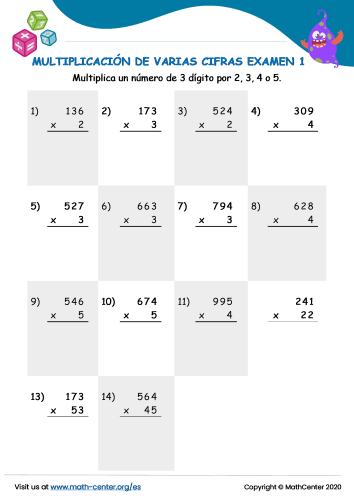 Multiplicación De Varias Cifras Examen 1