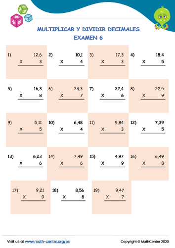 Multiplicar Y Dividir Decimales Examen 6