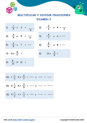 Multiplicar Y Dividir Fracciones Examen 2