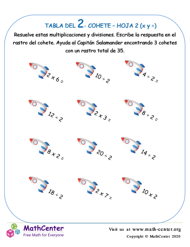 2 Tabla de multiplicar - Cohete - Hoja 2 (X y ÷)