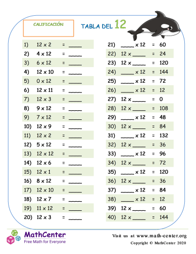 12 Prueba de tablas de multiplicar 1
