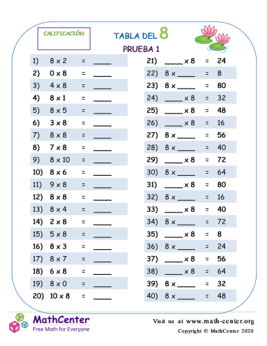 8 Prueba de tablas de multiplicar 1