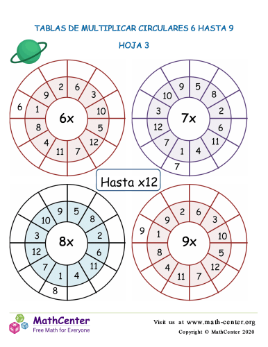 Tablas De Multiplicar Circulares 6 Hasta 9 Hoja 3