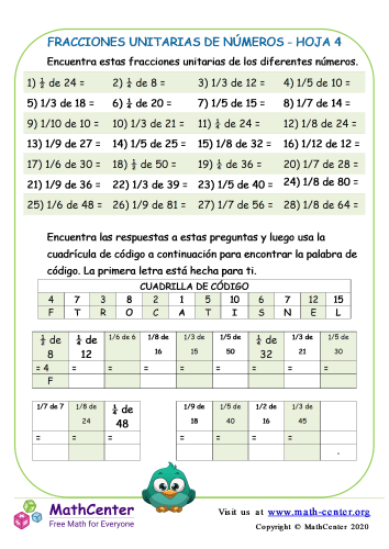 Fracciones Unitarias De Números Hoja 4