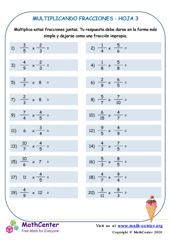 Multiplicando Fracciones Hoja 3