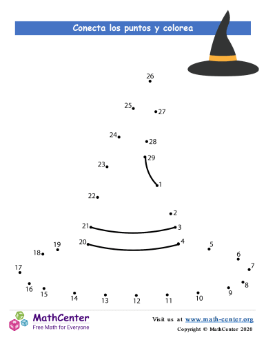 Conecta los puntos Hasta 29 - Sombrero de Halloween