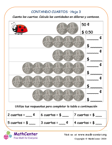 Contando las monedas de 25 centavos - Hoja De Cálculo (3) (Guatemala)
