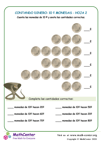 Contando Dinero (México): 10 Centavo Monedas Hoja 2