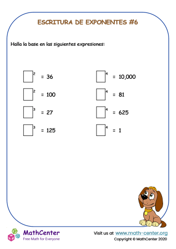 Escritura de exponentes – Hoja de trabajo #6