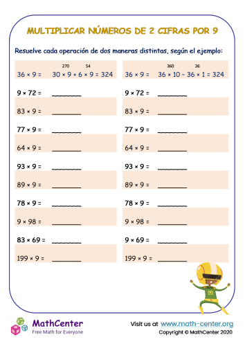 Multiplicaciones mentales: multiplicar números de 2 cifras por 9 #1