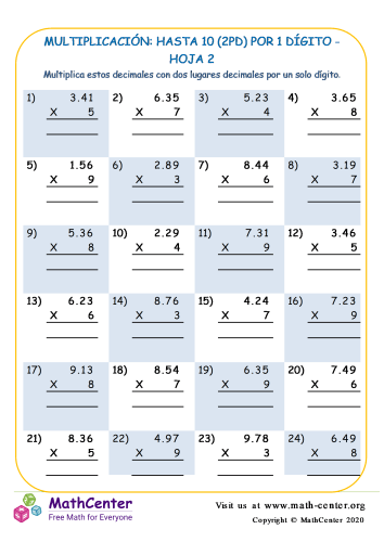 Multiplicación: Hasta 10 (2Pd) Por 1 Dígito Hoja 2