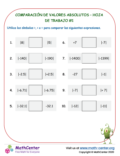 Comparación de valores absolutos – Hoja de trabajo #1