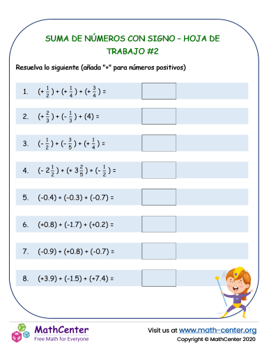 Suma de números con signo – Hoja de trabajo #2