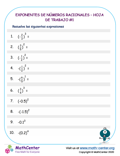 Exponentes de números racionales – Hoja de trabajo #1