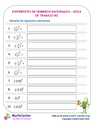 Exponentes de números racionales – Hoja de trabajo #2