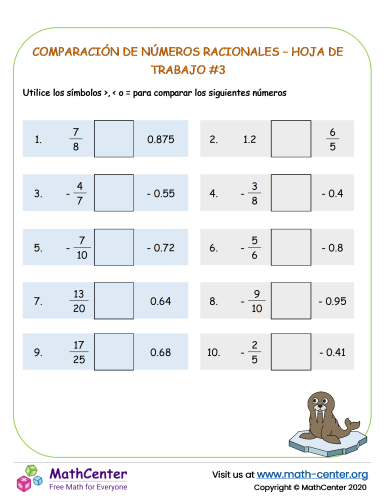 Comparación de números racionales – Hoja de trabajo #3