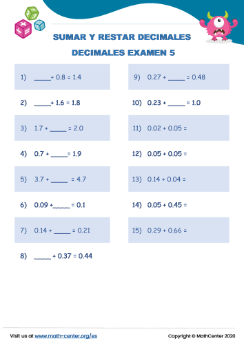 Sumar Y Restar Decimales Examen5
