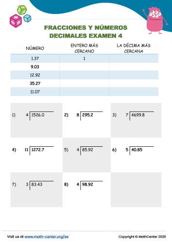 Fracciones Y Números Decimales Examen 4
