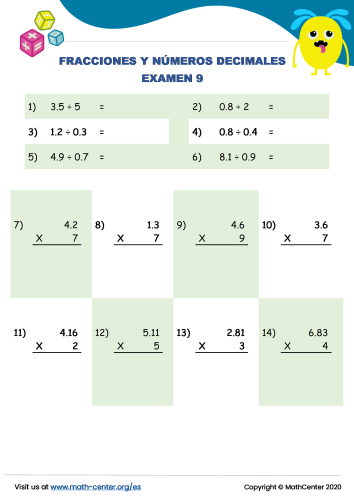 Fracciones Y Números Decimales Examen 9