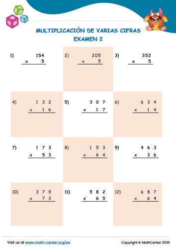 Multiplicación De Varias Cifras Examen 2