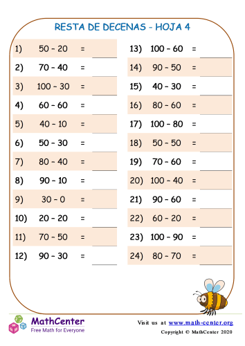 Resta Con La Hoja De Decenas 4